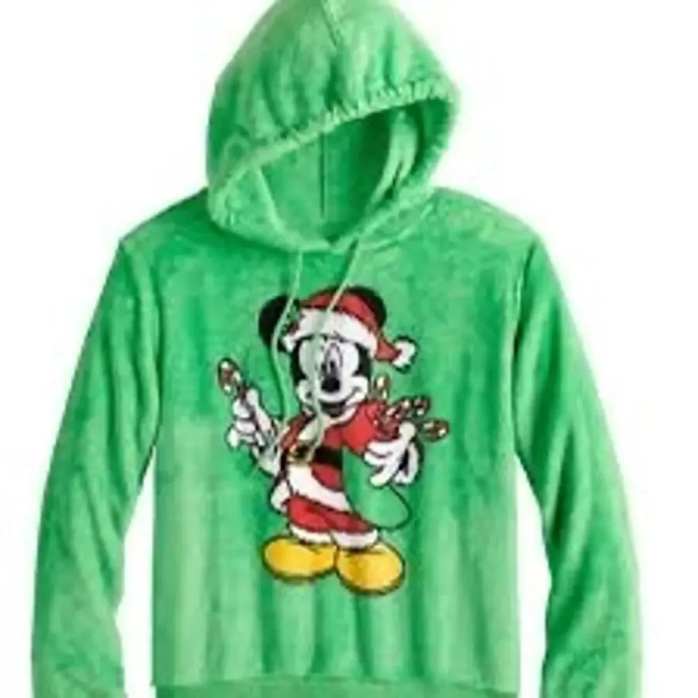 DISNEY'S MICKEY MOUSE SANTA HOODIE CHRISTMAS SWEATER WOMEN SOFT/FUZZY XS
